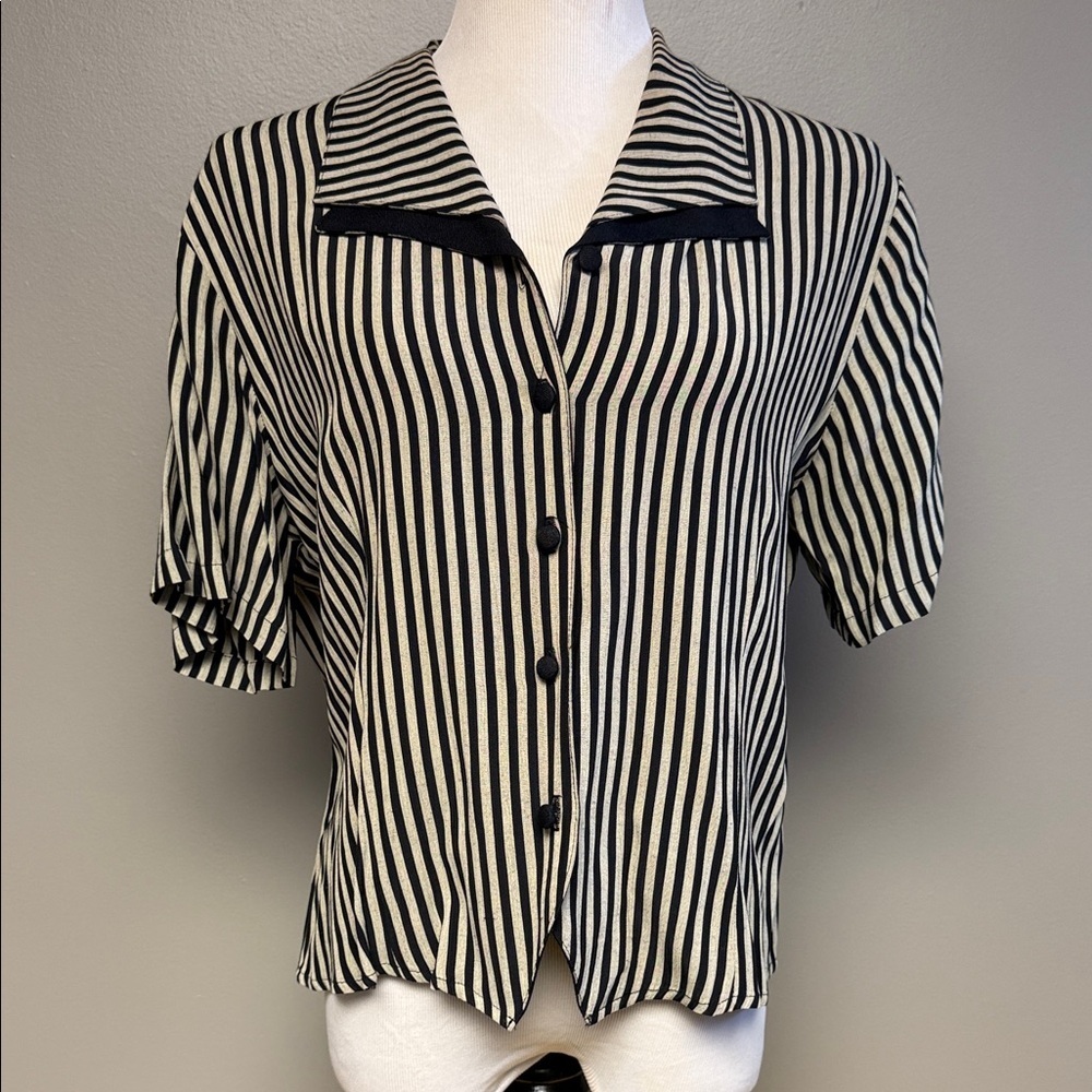 Camille Claudel Striped Acetate Rayon Button Blouse Vintage